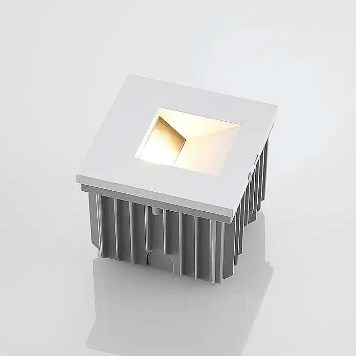 Arcchio Außenwandleuchte Zamo - 11,5 x 11,5 x 11,5 cm, weiß / opal, IP65 - Quadratische weiße und graue gerippte LED-Einbauleuchte mit warmweißem Licht.