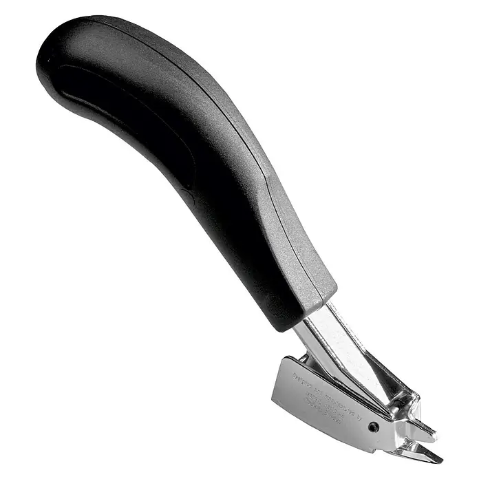 Rapid Klammerentferner R3 - Geeignet für: Alle Klammertypen - Nahaufnahme eines schwarzen Heftklammerentferners mit ergonomischem Griff und Metallspitze zum einfachen Entfernen von Büroklammern.