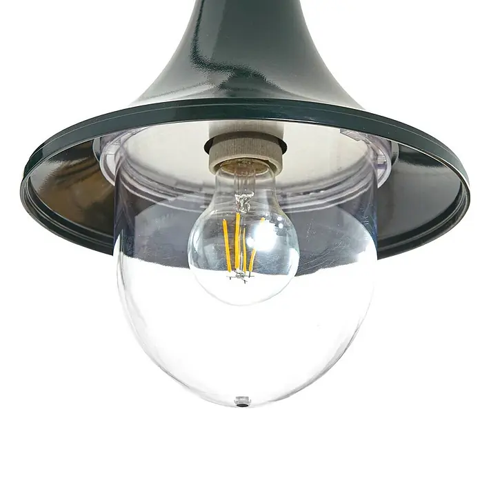 Lindby Außenwandleuchte Daphne - 35,5 x 24,5 x 44,2 cm, grün, grün, IP44 - Dunkelgrüne Outdoor-Pendelleuchte mit klarer Kugel und LED-Glühfadenlampe.