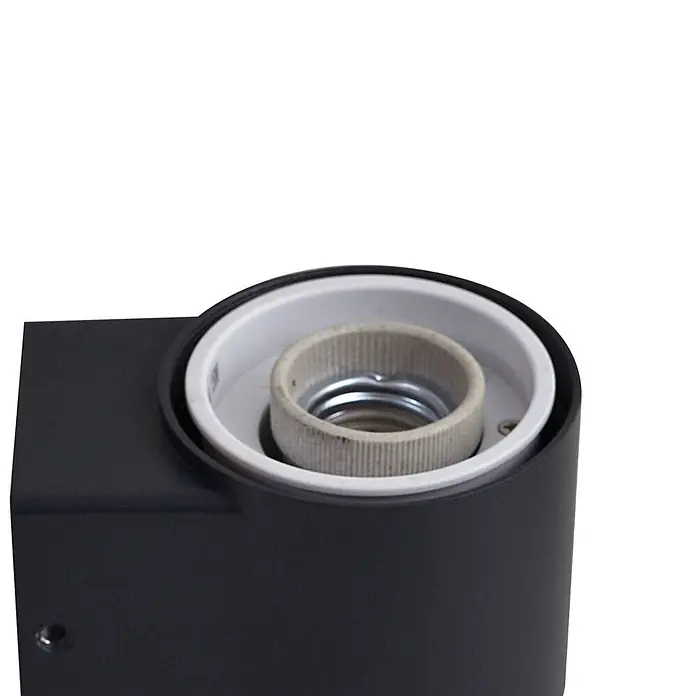 Lindby Außenwandleuchte Heulo - 10,8 x 8 x 16,7 cm, schwarz, schwarz, IP44 - Schwarze zylindrische Leuchte mit einem internen Keramik-Edison-Schraubsockel.