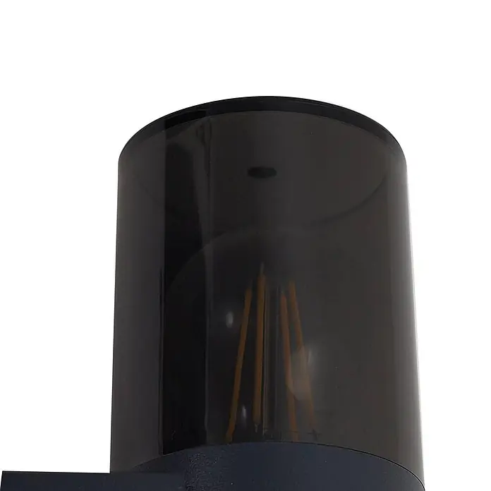 Lindby Außenwandleuchte Heulo - 10,8 x 8 x 16,7 cm, schwarz, schwarz, IP44 - Dunkle zylindrische Außenleuchte mit LED-Filamentbirne.