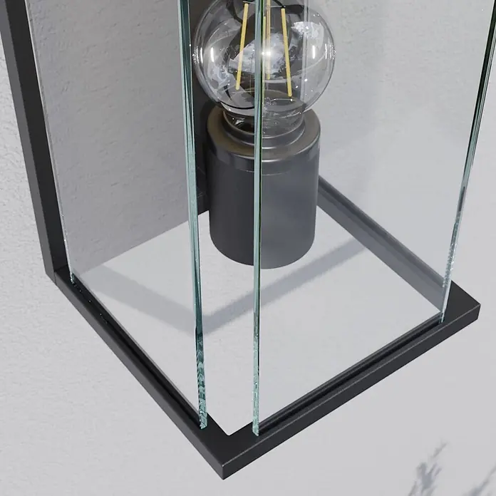 Lucande Außenwandleuchte Annalea - schwarz, klar / transparent, IP54 - Wandleuchte mit schwarzem Rahmen, Klarglas und freiliegender Edison-LED-Birne.