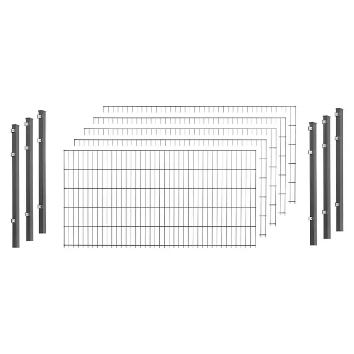 Peddy Shield Zaun-Set ESM - 10 x 1,2 m, Anthrazit, 11 -tlg. - Ein Gartenzaun-Set mit mehreren Metallzaunelementen und Zaunpfosten, perfekt für die Grundstückseingrenzung und Gartensicherung.