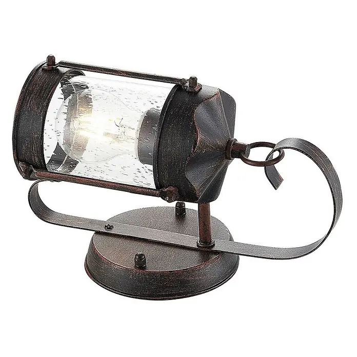 Lindby Außenwandleuchte Farly - 17,3 x 9,2 x 26 cm, braun / rost, IP23 - Rustikale Wandleuchte aus Bronze mit Samen-Glas und freiliegender Filamentbirne.