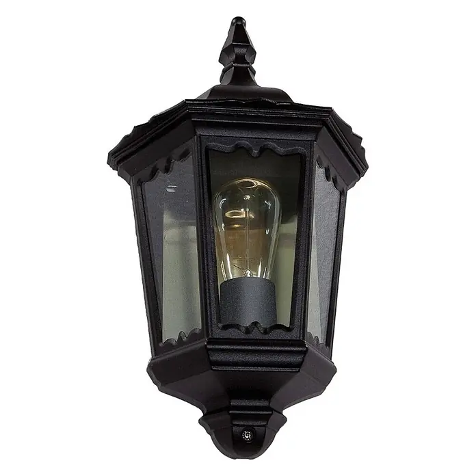 Lindby Wandleuchte aussen in schwarz, transparent, Aussenlampe Wand -  - Schwarze Außenwandlaterne aus Metall mit Klarglas und Vintage-Glühbirne.