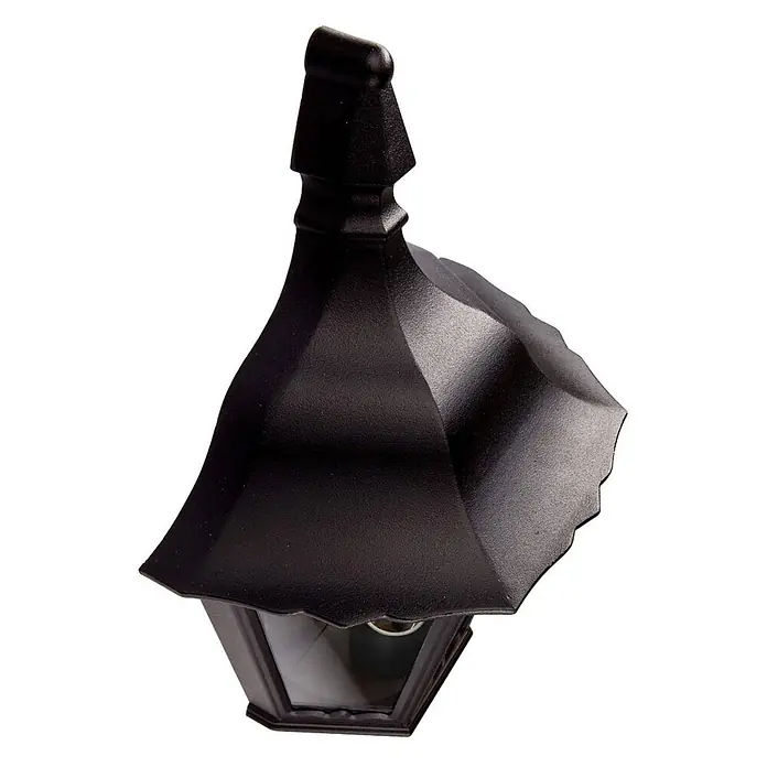 Lindby Wandleuchte aussen in schwarz, transparent, Aussenlampe Wand -  - Schwarze Wandleuchte aus strukturiertem Metall mit sechseckigem Gehäuse und spitzem Abschluss.