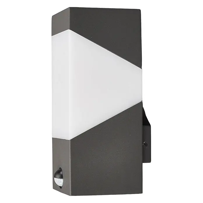 Lucande Außenwandleuchte Kiran - schwarz, IP44 - Moderne dunkelgraue Außenwandleuchte mit weißem Diffusor und integriertem Bewegungssensor.