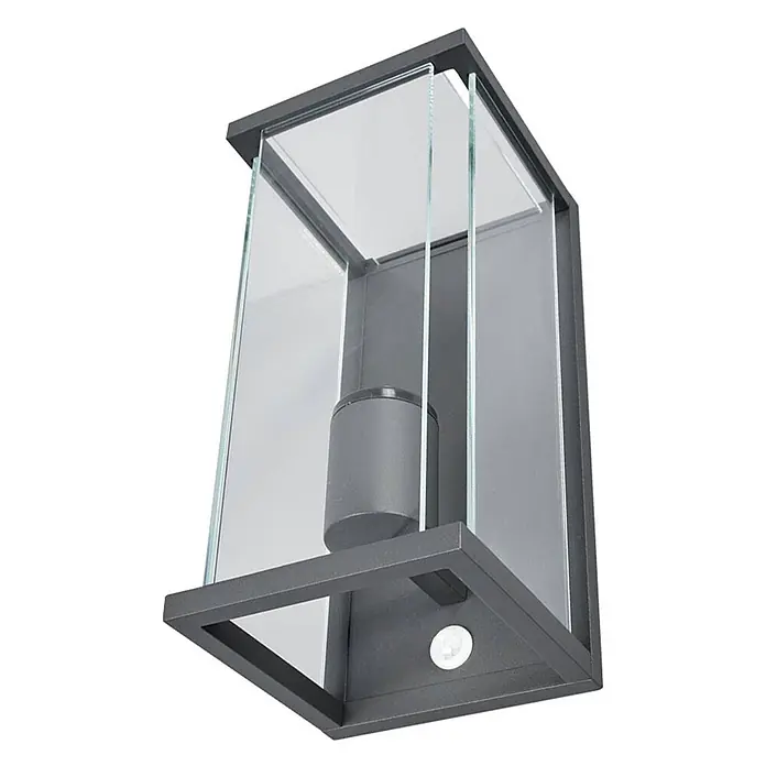 Lucande Außenwandleuchte Annalea - schwarz, klar / transparent, IP54 - Moderne dunkelgraue Außenwandleuchte mit Klarglas und Bewegungsmelder.