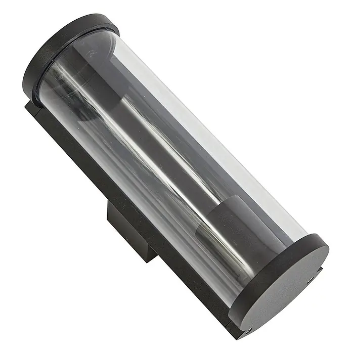 Lucande Außenwandleuchte Zanta - schwarz, alu / grau / zink, IP65 - Zylindrische Außenwandleuchte in Schwarz und Transparent mit klarem Gehäuse.