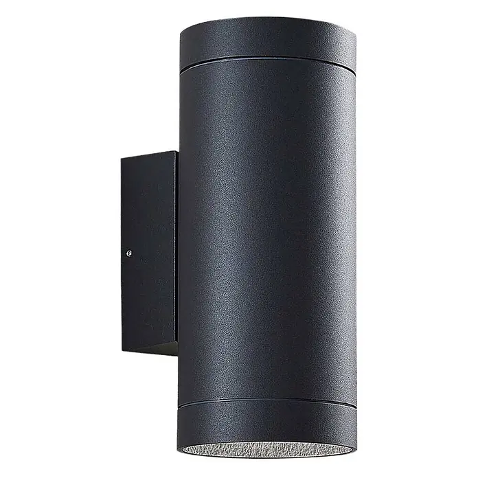 Lucande Außenwandleuchte Thomke - alu / grau / zink, alu / grau / zink, IP65 - Schwarze, strukturierte zylindrische Außenwandleuchte.