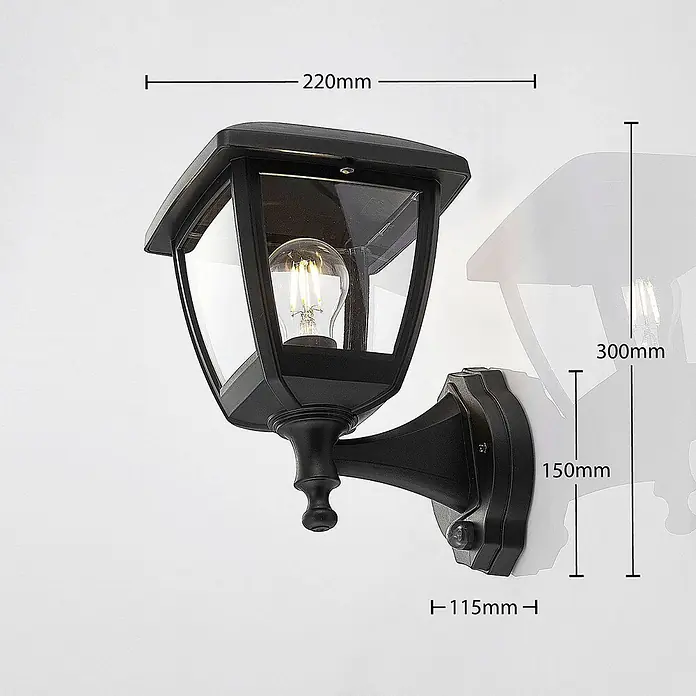 Lindby Außenwandleuchte Acelya - schwarz, schwarz, IP44 - Schwarze Wandleuchte im klassischen Stil für den Außenbereich mit klaren Glasscheiben und sichtbarer LED-Glühfadenbirne.