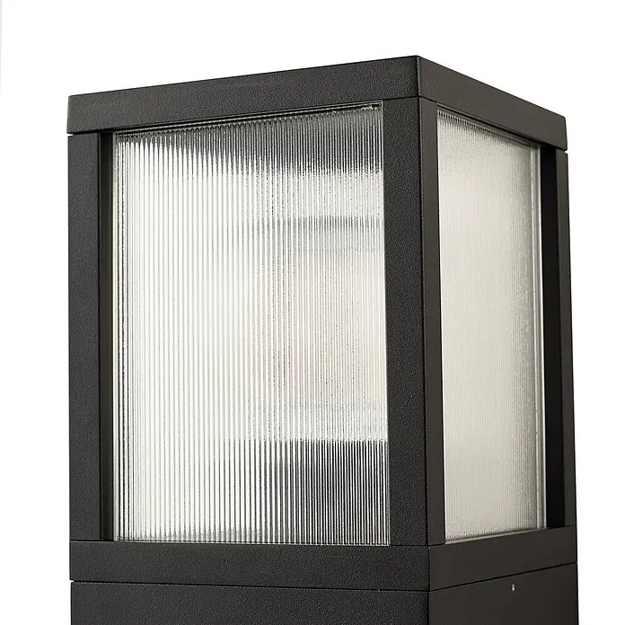 Lucande Außenwandleuchte Klemens - schwarz, schwarz, IP54 - Schwarz umrandete Außenleuchte mit gerippten Klarglasscheiben für den Außenbereich.