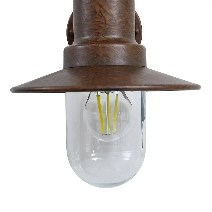 Lindby Außenwandleuchte Eloretta - braun / rost, braun / rost, IP44 - Rustikale Wandlampe aus Bronze mit Klarglasschirm und sichtbarer LED-Glühbirne.