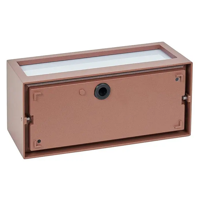 Lucande Außenwandleuchte Bente - braun / rost, braun / rost, IP54 - Rechteckige bronzefarbene Außenleuchte mit mattierter Oberseite und sichtbaren Befestigungspunkten.