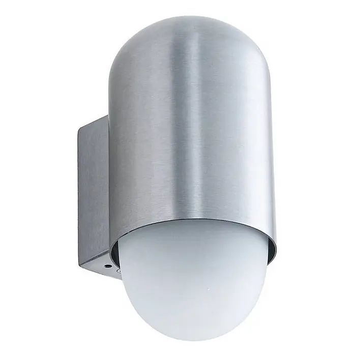 Lindby Außenwandleuchte Pilva - 13,3 x 10,5 x 21,5 cm, alu / grau / zink, weiß / opal, IP44 - Silberne Wandleuchte mit abgerundetem Oberteil und weißem Kuppel-Diffusor.