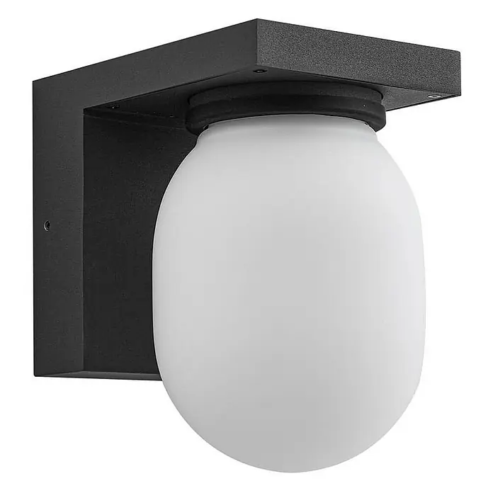 Lucande Außenwandleuchte Ovaali - schwarz, IP65 - Schwarze moderne Außenwandleuchte mit weißem Kugel-Diffusor.