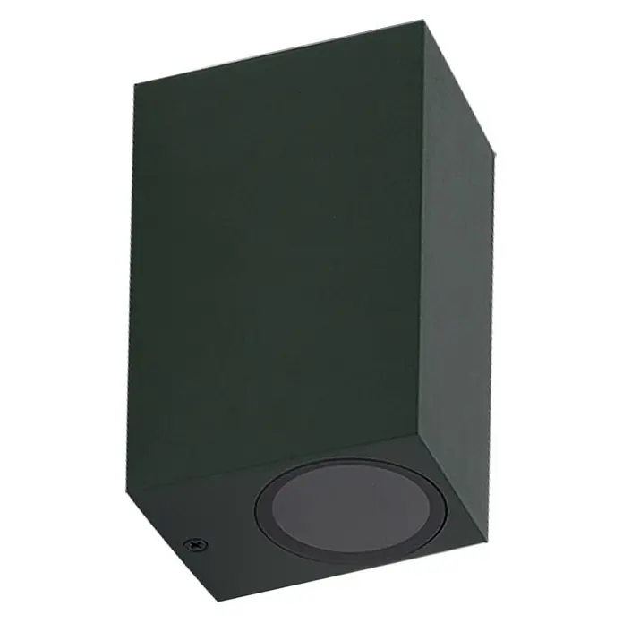Lindby Außenwandleuchte Fijona - 9 x 6,5 x 15 cm, grün, IP44 - Dunkelgrüne rechteckige Außenwandleuchte mit kreisförmiger Lichtöffnung.