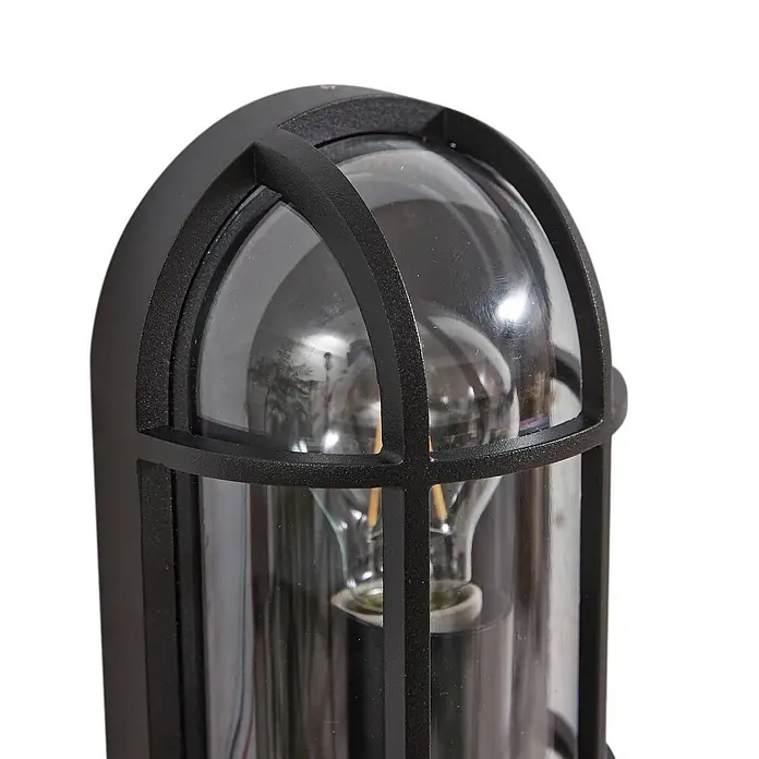 Lucande Außenwandleuchte Serine - schwarz, klar / transparent, IP65 - Mattschwarze Outdoor-Wandleuchte mit Käfigdesign, Klarglas und sichtbarer Vintage LED-Glühbirne.