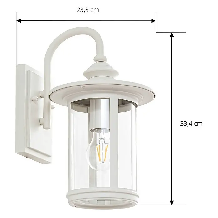 Lindby Außenwandleuchte Zayn - weiß / opal, weiß / opal, IP23 - Weiße Außenwandleuchte mit Klarglas, 33,4 cm hoch und 23,8 cm tief.