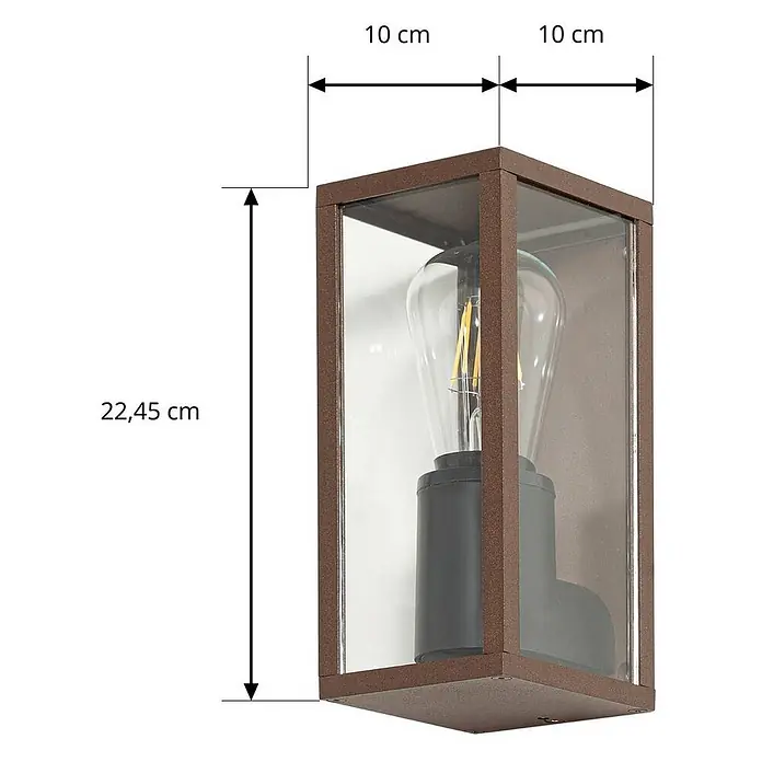 Lindby Außenwandleuchte Robigus - braun / rost, braun / rost, IP54 - Braune Wandleuchte aus Metall und Glas mit sichtbarer Vintage-Glühbirne.