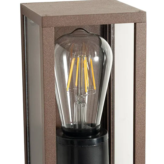 Lindby Außenwandleuchte Robigus - braun / rost, braun / rost, IP54 - Bronze Außenleuchte mit Klarglas und sichtbarer LED-Glühfadenlampe.