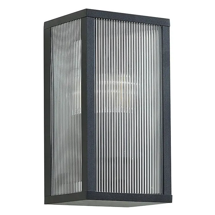 Lindby Außenwandleuchte Peldar - 13,5 x 14 x 26 cm, schwarz, IP44 - Dunkelgraue rechteckige Wandleuchte mit gerippten Klarglasscheiben.