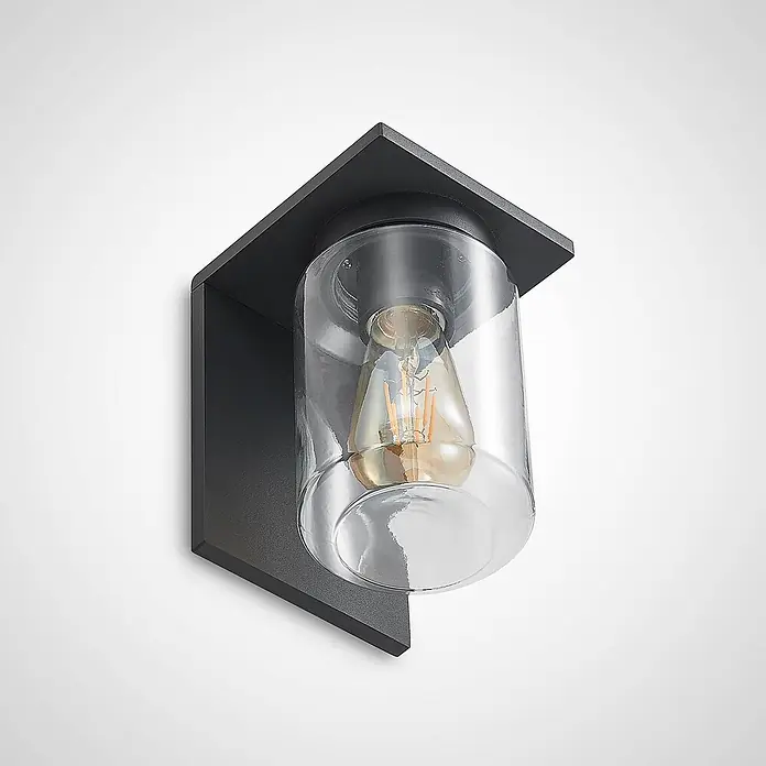 Lucande Außenwandleuchte Semka - schwarz, klar / transparent, IP54 - Schwarze Außenwandleuchte mit klarem Glaszylinder und sichtbarer Edison-LED-Birne.