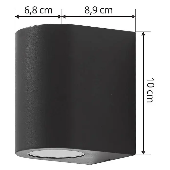 Prios Außenwandleuchte Irfan - 8,9 x 6,8 x 10 cm, schwarz, IP44 - Schwarze, gebogene Wandleuchte, 8,9x6,8x10 cm.