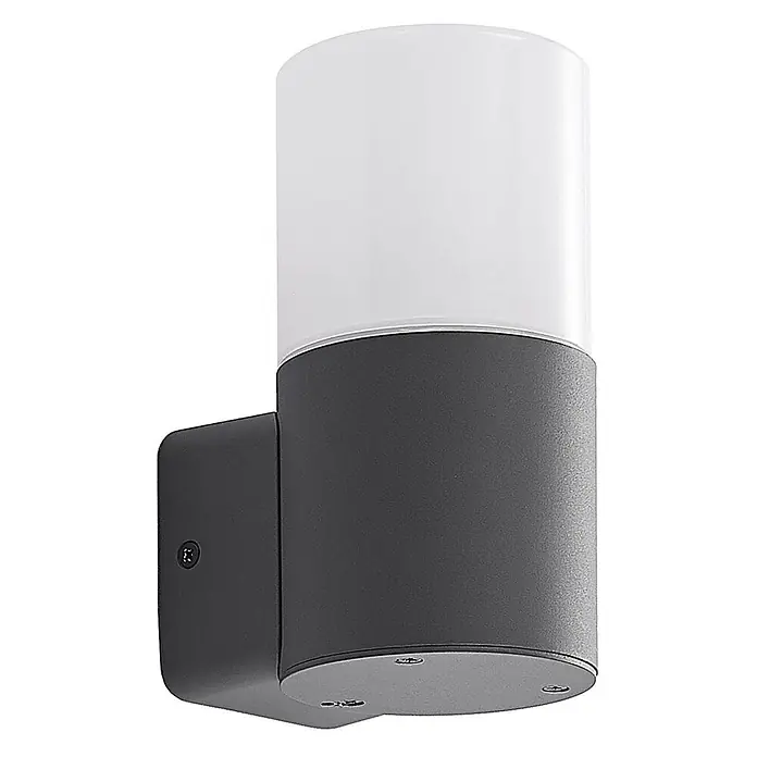 Lindby Außenwandleuchte Tabyn - schwarz, IP44 - Dunkelgraue Wandaußenleuchte mit zylindrischem, mattweißem Diffusor.
