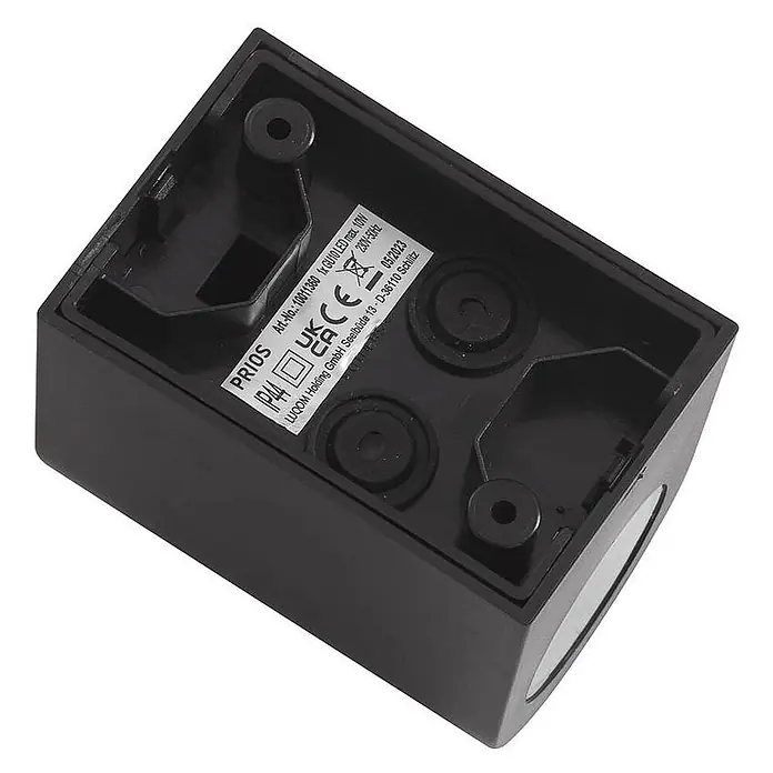Prios Außenwandleuchte Irfan - 8,9 x 6,8 x 10 cm, schwarz, IP44 - Schwarze, rechteckige Außenwandleuchte, IP44, für GU10 LED max. 10W.