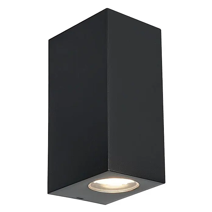 Prios Außenwandleuchte Irfan - 8,9 x 6,8 x 10 cm, schwarz, IP44 - Schwarze rechteckige Wandleuchte mit warmweißem, nach unten gerichtetem LED-Licht.