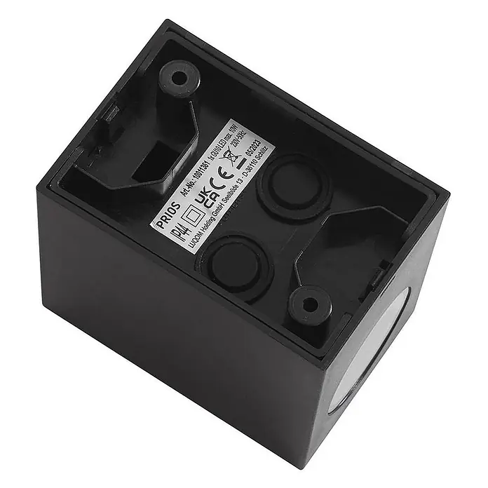 Prios Außenwandleuchte Irfan - 8,9 x 6,8 x 10 cm, schwarz, IP44 - Schwarze rechteckige Außenwandleuchte.