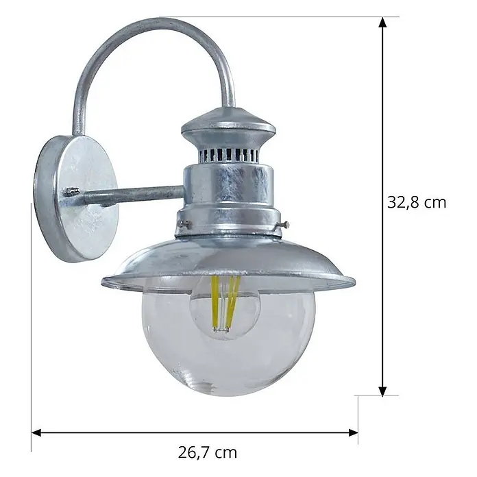 Lindby Außenwandleuchte Celinor - chrom / silber, chrom / silber, IP44 - Verzinkte Metall-Wandleuchte mit gebogenem Arm und klarer Glaskugel im Industrie-/Vintage-Design.