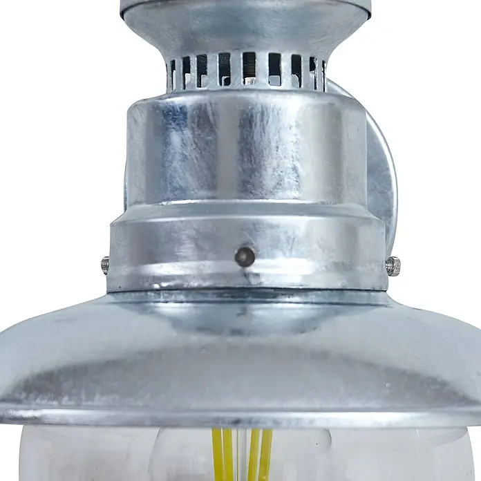 Lindby Außenwandleuchte Celinor - chrom / silber, chrom / silber, IP44 - Außenleuchte aus verzinktem Metall mit Klarglaskugel und sichtbaren gelben LED-Filamenten.