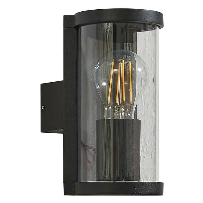 Lucande Außenwandleuchte Zanta - schwarz, alu / grau / zink, IP65 - Schwarze Außenwandleuchte mit klarem zylindrischem Glasschirm und sichtbarer LED-Filamentlampe.