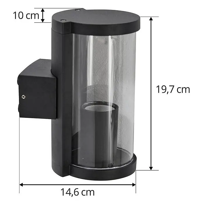 Lucande Außenwandleuchte Zanta - schwarz, alu / grau / zink, IP65 - Schwarze zylindrische Außenwandleuchte mit Klarglas.