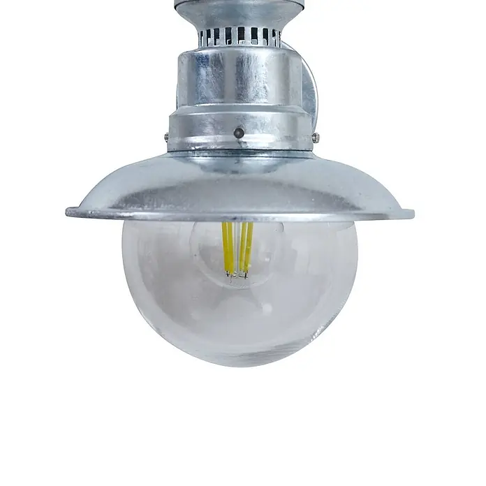 Lindby Außenwandleuchte Celinor - chrom / silber, chrom / silber, IP44 - Außenleuchte aus verzinktem Metall mit klarer Glaskugel und LED-Filamentlampe.