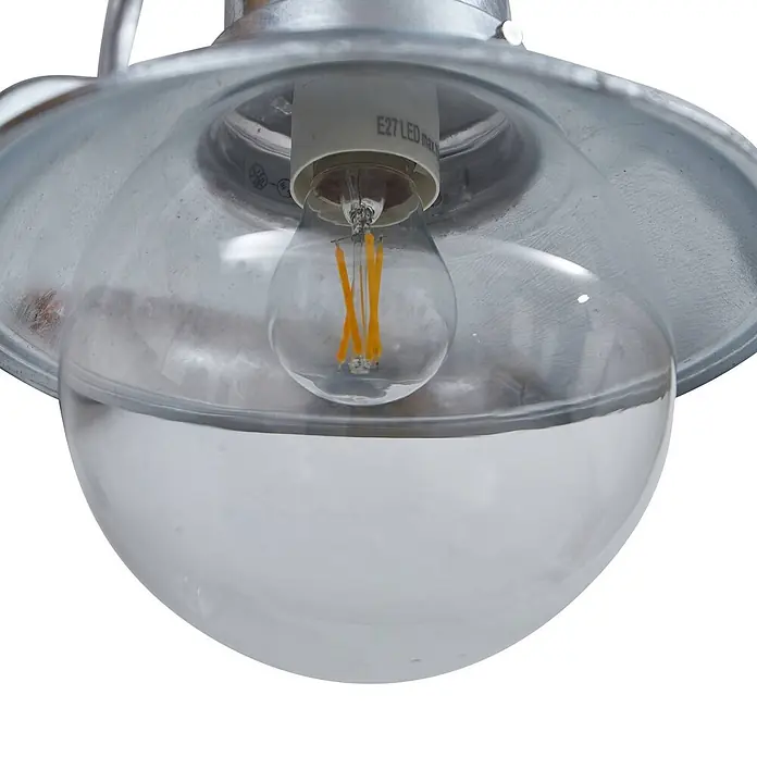 Lindby Außenwandleuchte Celinor - chrom / silber, chrom / silber, IP44 - Leuchte aus verzinktem Metall mit klarer Glaskugel und E27 LED-Birne.