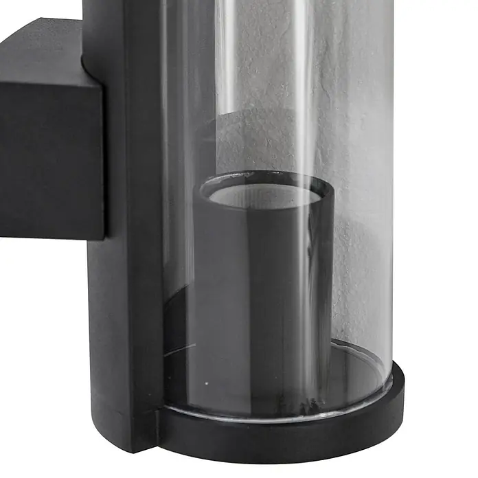 Lucande Außenwandleuchte Zanta - schwarz, alu / grau / zink, IP65 - Schwarze Wand-Außenleuchte mit klarem Glaszylinder und innerem schwarzen Zylindergehäuse.