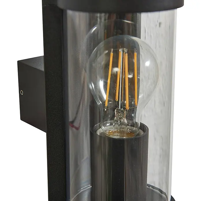 Lucande Außenwandleuchte Zanta - schwarz, alu / grau / zink, IP65 - Schwarze Außenwandleuchte mit Klarglas und sichtbarer Filament-LED-Birne.