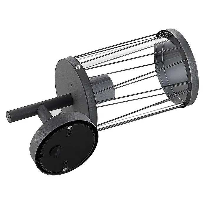 Lindby Außenwandleuchte Yonan - schwarz, schwarz, IP44 - Dunkelgraue Wandaußenleuchte mit zylindrischem Klarglasdiffusor und Stangenkäfigdesign.