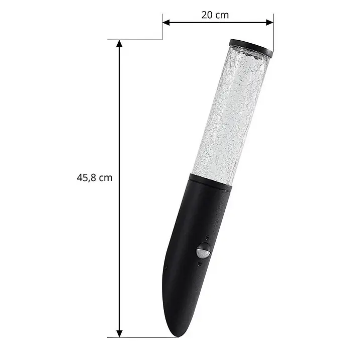 Lindby Außenwandleuchte Gavros - schwarz, klar / transparent, IP44 - Schwarze Solar-Wegeleuchte mit Rissglas-Schirm und Bewegungsmelder.