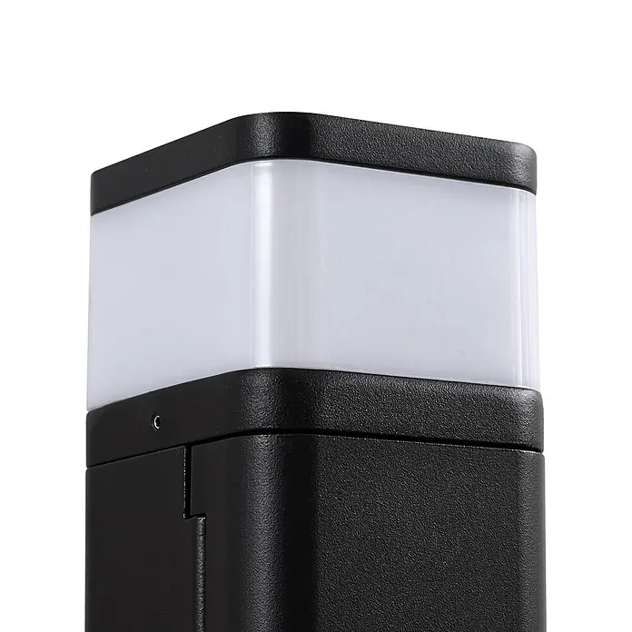 Lindby Außenwandleuchte Teyon - schwarz, weiß / opal, IP44 - Schwarze quadratische Außenleuchte mit weißem, durchscheinendem Diffusor.