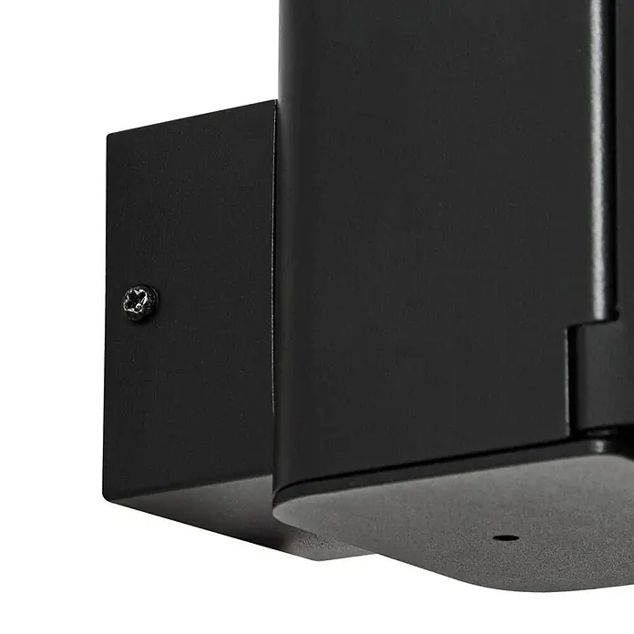 Lindby Außenwandleuchte Teyon - schwarz, weiß / opal, IP44 - Schwarze matte Metallhalterung mit Schraube, Teil einer Wandbefestigung.