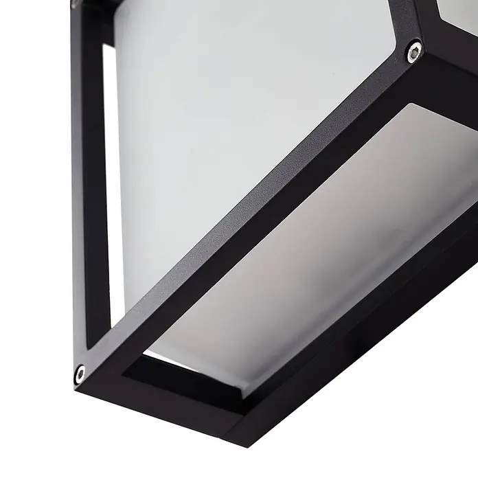 Lucande Außenwandleuchte Aurelien - schwarz, IP54 - Rechteckige schwarze Metallleuchte mit mattweißem Diffusor.