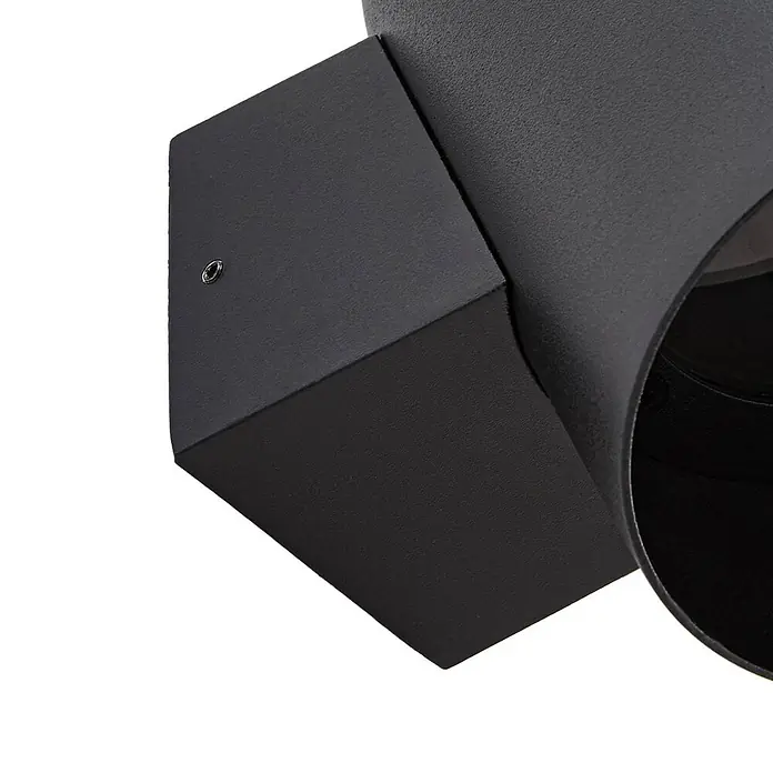 Lindby Wandleuchte aussen in schwarz, Aussenlampe Wand -  - Dunkler, texturierter Metallrohrverbinder mit eckiger Basis und sichtbarer Schraube.