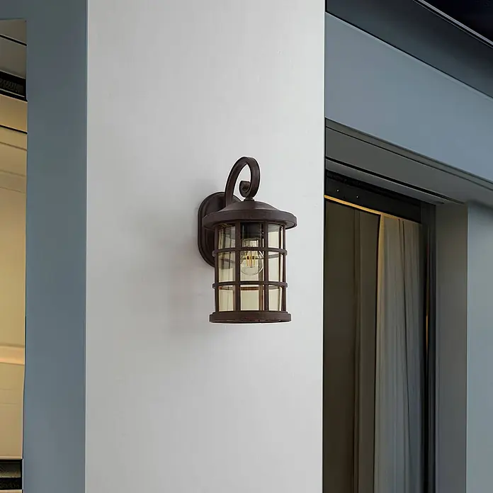 Lindby Wandleuchte aussen in rost, amber getönt, Aussenlampe Wand -  - Dunkle Bronze-Außenwandleuchte mit Klarglas und Edison-Birne.