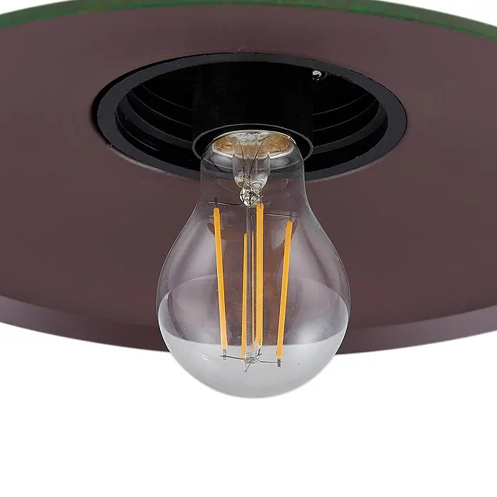 Lindby Außenwandleuchte Bilma - grün, IP44 - Braune Lampenfassung mit klarer LED-Filamentlampe.
