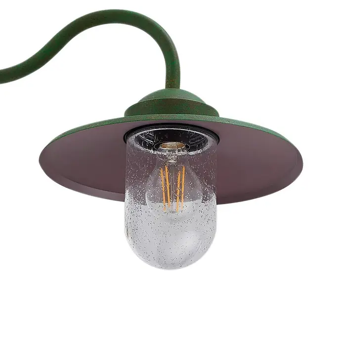 Lindby Außenwandleuchte Bilma - grün, IP44 - Grüne Schwanenhals-Wandleuchte mit Antik-Finish, klarem Samenglas und sichtbarer LED-Glühbirne.