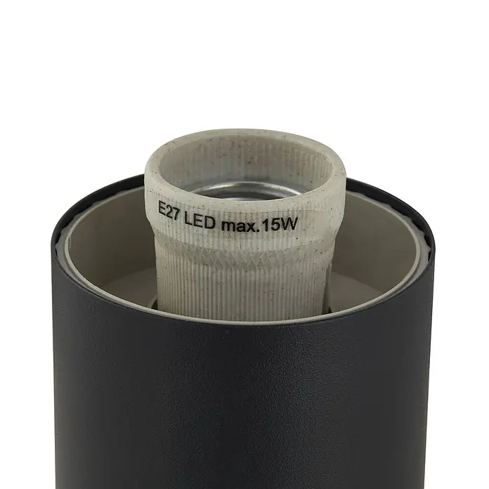 Lindby Außenwandleuchte Statius - 7,6 x 7,6 x 40 cm, schwarz, IP44 - E27 LED Lampenfassung, max. 15W, in schwarzem Gehäuse.